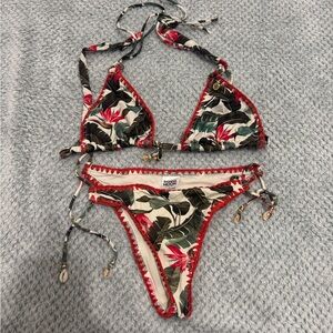 Bananamoon Tropical Print Bikini - Red and Green